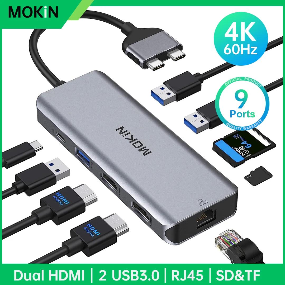 MOKiN USB C- 4K HDMI ƼƮ , ƺ ο USB , ŷ ̼, 3USB3.0,SD, TF,100WPD, ̴, 9 in 2